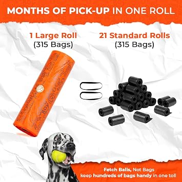 PEXTER Waste Station Bags Large Roll Dog Poop Bags (315 Count) Extra-Strong, Leak-Proof & Unscented Fits Most Pet Waste Stations, Dog Station Bag & Outdoor Dispensers