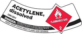 Accuform Cylinder Shoulder Label, Acetylene DISSOLVED UN1001 Danger, 2" x 5 1/4", Adhesive Vinyl, 5/PK