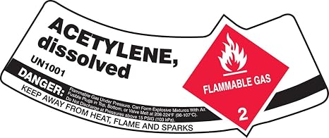 Accuform MCSLACR Adhesive Vinyl Cylinder Shoulder Label, Legend Acetylene, dissolved - UN1001 - Flammable Gas 2, 2 Length x 5-1/4 Width x 0.004 Thickness, Red/Black/White
