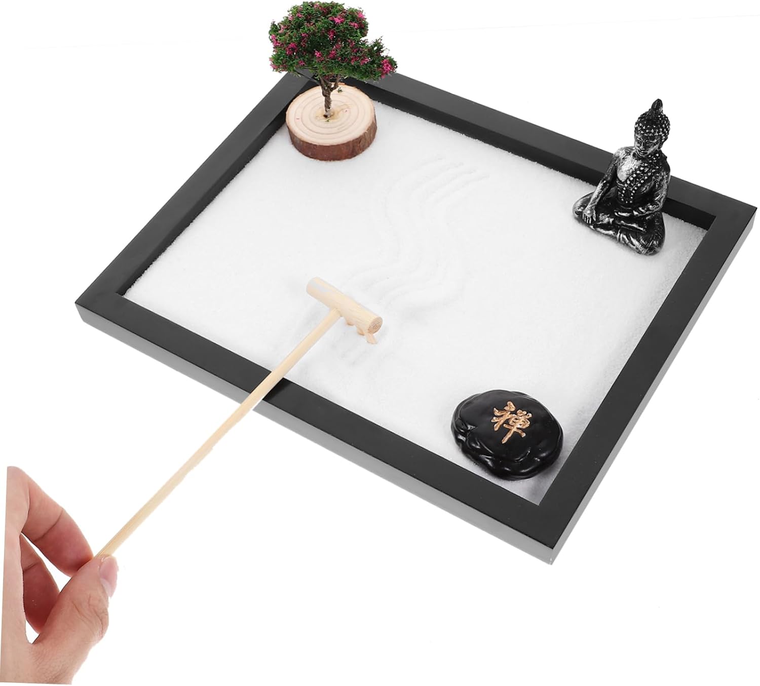 Yardwe 1 Set Zen Garden Kit with Buddha Figurine Decorative Sandbox for Office Desktop Relaxation Adornment Miniature Garden Decor for Relief and Meditation