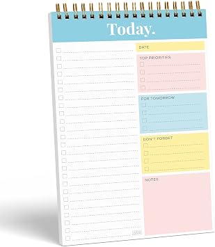 S&O Daily & Weekly To Do List Notepad Undated Work Planner & Organizer with Wish List Section, 52-Sheet Coiled Task Pad for Productivity TURQUOISE To Do List Notebook for Work