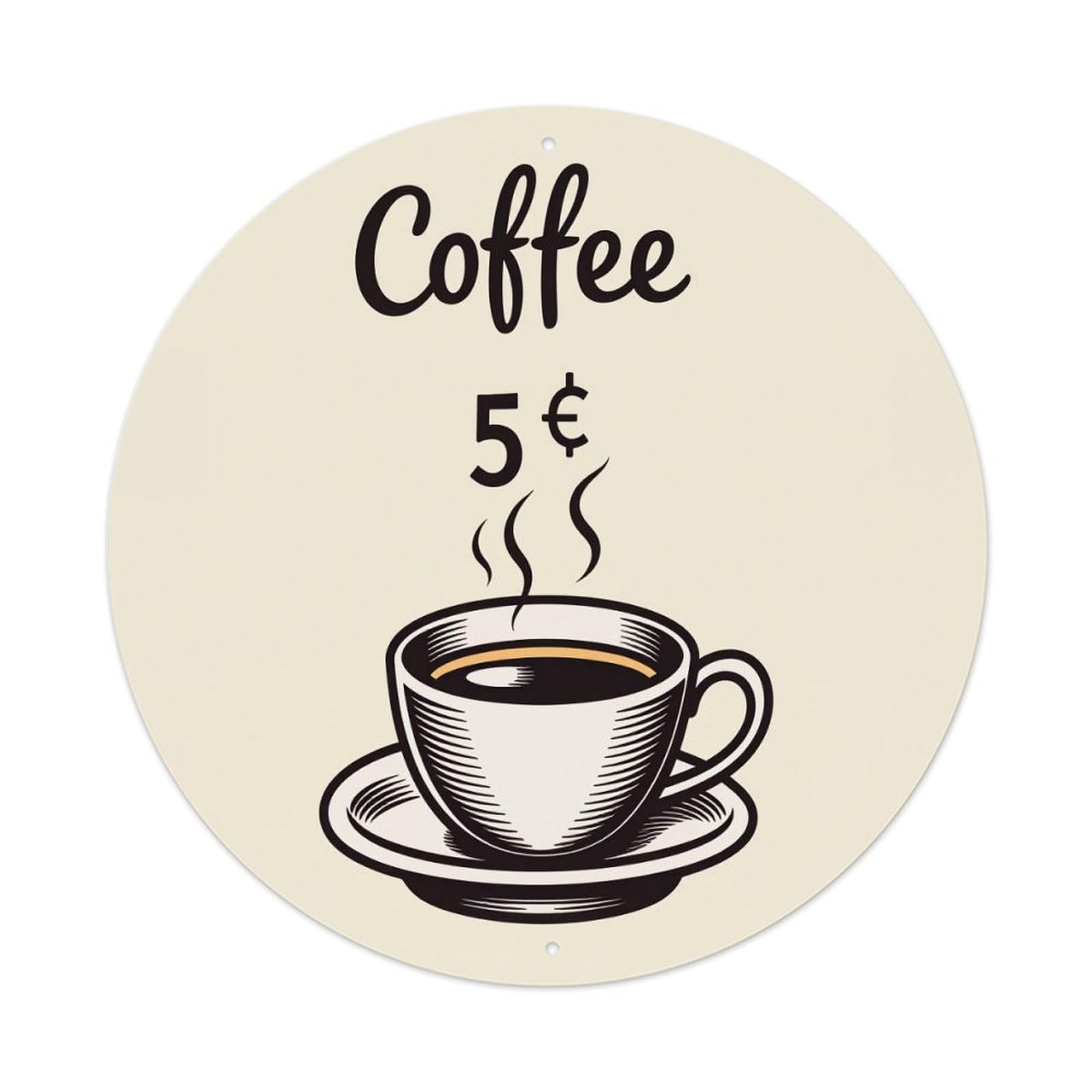 Lzwbntey Vintage Coffee Cup Steam Price Sign Metal Tin Sign Retro Wall Decor For Home Bar Garage Cafe, Indoor & Outdoor Decorative，Circle Metal Poster, 8X8 Inch