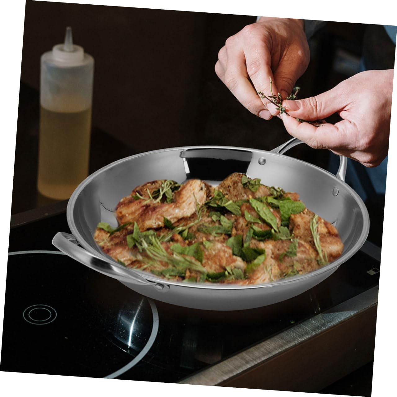Zerodeko Dry Pot Flat Bottom Stainless Steel with Double Handles