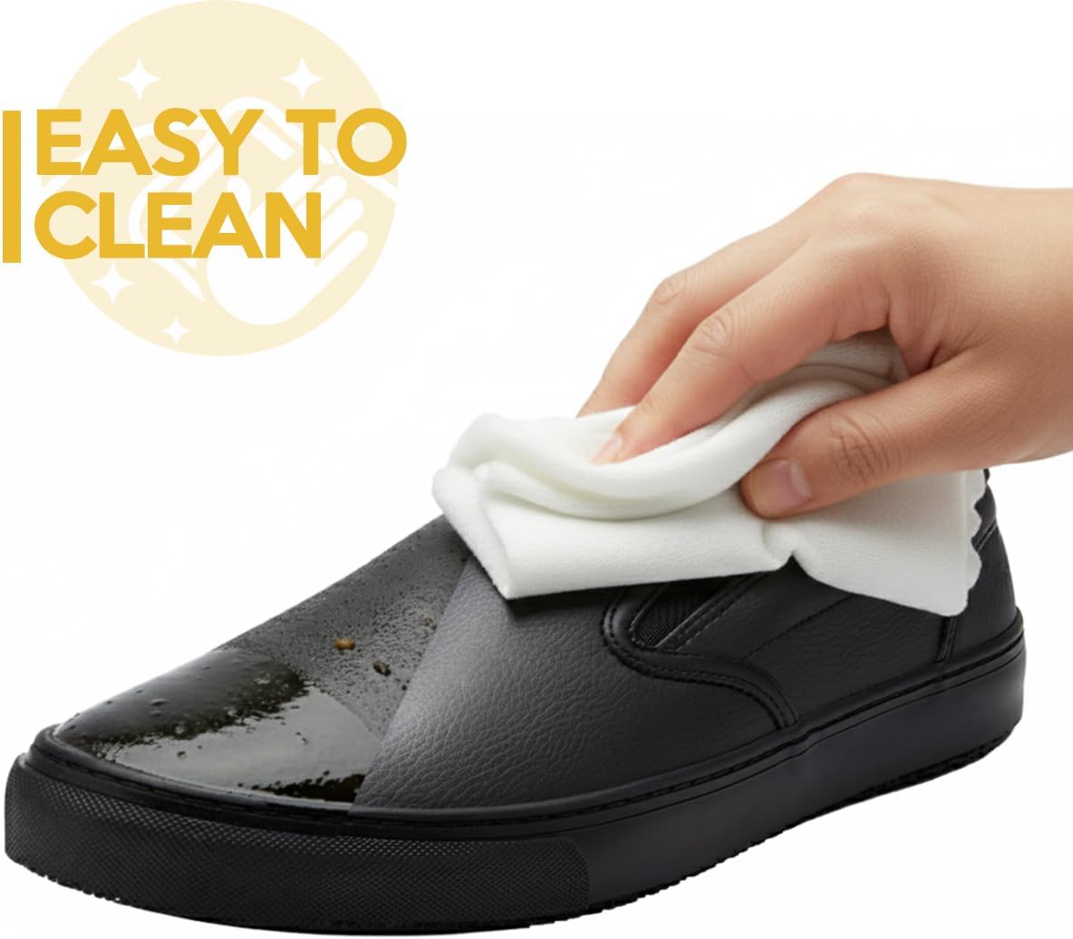 Non-Slip Work Shoes for Men, Leather Slip-on Slip-Resistant (Oil & Water) Sneakers for Food Service, Restaurant Server Shoes, Black Comfortable Casual Stain Resistant Chef Kitchen Shoes