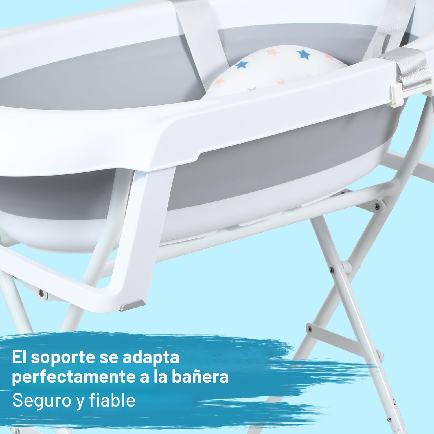 Ikodm Bañera para Bebé Plegable con Estructura, Alfombrilla, Desagüe y Soporte - Segura para Su Bebé
