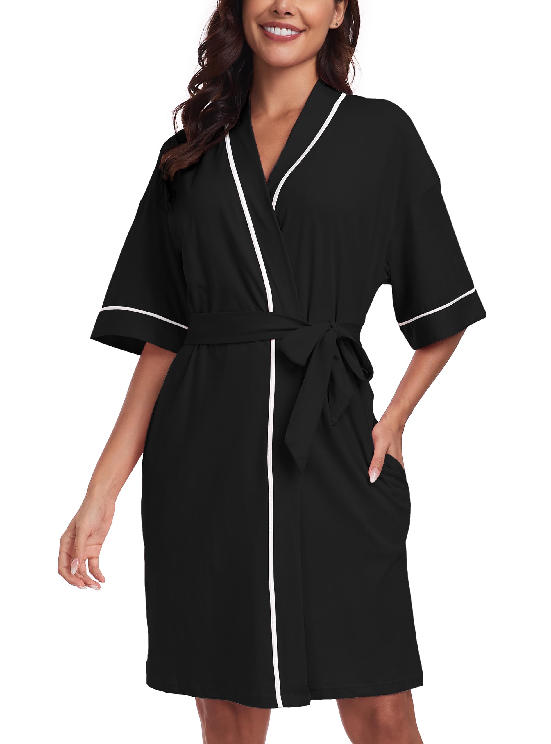 EA'S SECRET Robes for Women Summer Lightweight Bathrobe Bamboo Short Kimono Robe Soft Spa Bath robe Sleepwear for Ladies