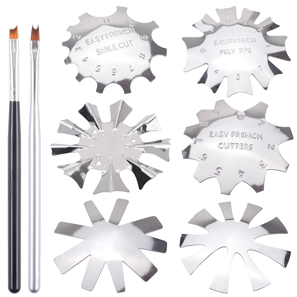 WEILUSIEasy French Smile Cutter Acrylic Edge Trimmer DIY Plate Module Deep Shape V Line Cutter Nail Art Tool Kit with 2 Nail Brush