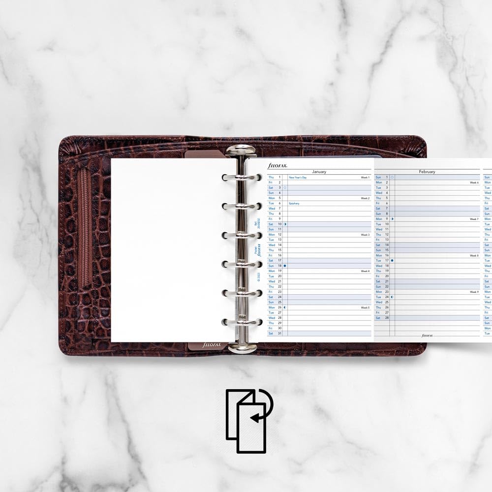 Filofax Kalender-Tagebuch-Nachfüllpackung, Taschenformat, vertikaler Jahresplaner, weißes Papier, Englisch, 2026 (C68202-26)