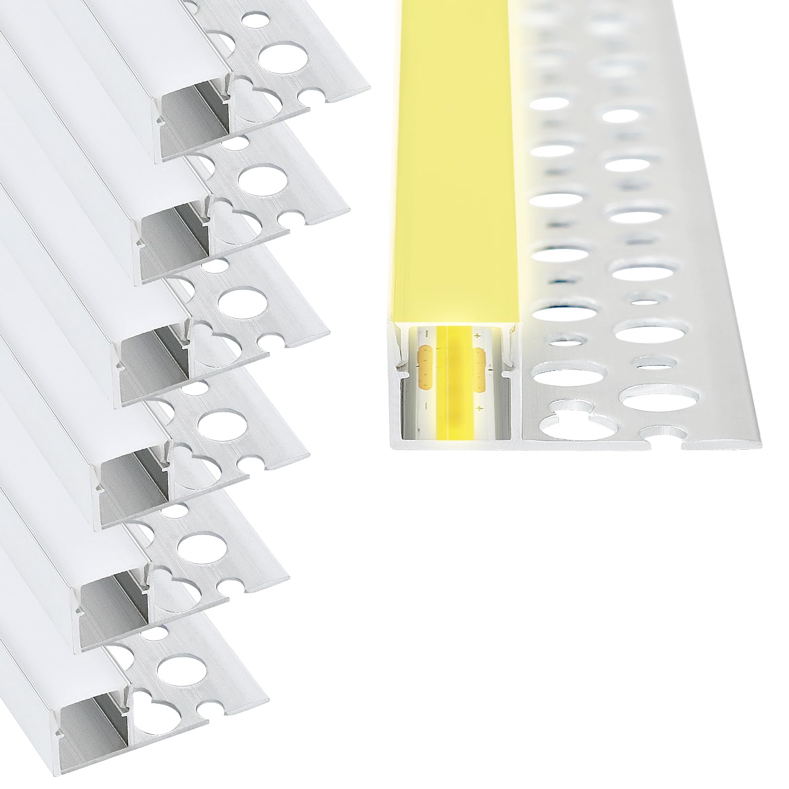 Profilé LED,6×1M Profilé Alu pour Ruban LED,Rail LED avec Diffuseur,Profilé led Encastrable Placo,Compatible Bandes led ≤10 mm