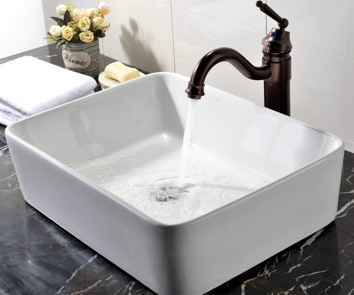 Table n Rectangle Shape Glossy Finish Counter Top Tabletop Super Ceramic Bathroom Sink Wash Basi (White, 19 x 15 Inch) 1