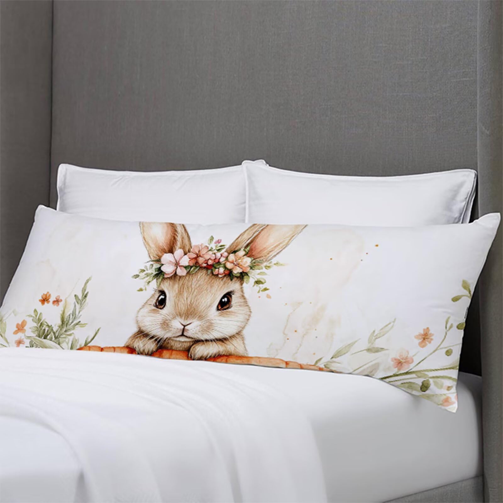 Seitenschläferkissen Bezug 50 x 150 cm Kaninchen Kissenbezug Karotte Muster Side Sleeper Pillow Case, Doppelseitig Drucken Samt Body Pillow Langes Kissen Seitenschläfer Schwangerschafts kissen B1-905