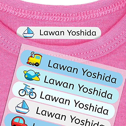 50 Etiquetas termoadhesivas personalizadas para marcar la ropa de los niños. Pegatinas para planchar, resistentes a lavadora y secadora. Tamaño 6 x 1 cm.