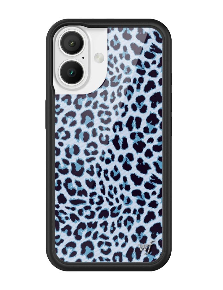 Image of Wildflower Cases - Compatible with iPhone 16 | Protective Black Bumper, 6.5ft Drop Test Certified, Women Owned Small Business | Cheetah Leopard Animal Print Trendy Cute Girl Gift | Blue Meow