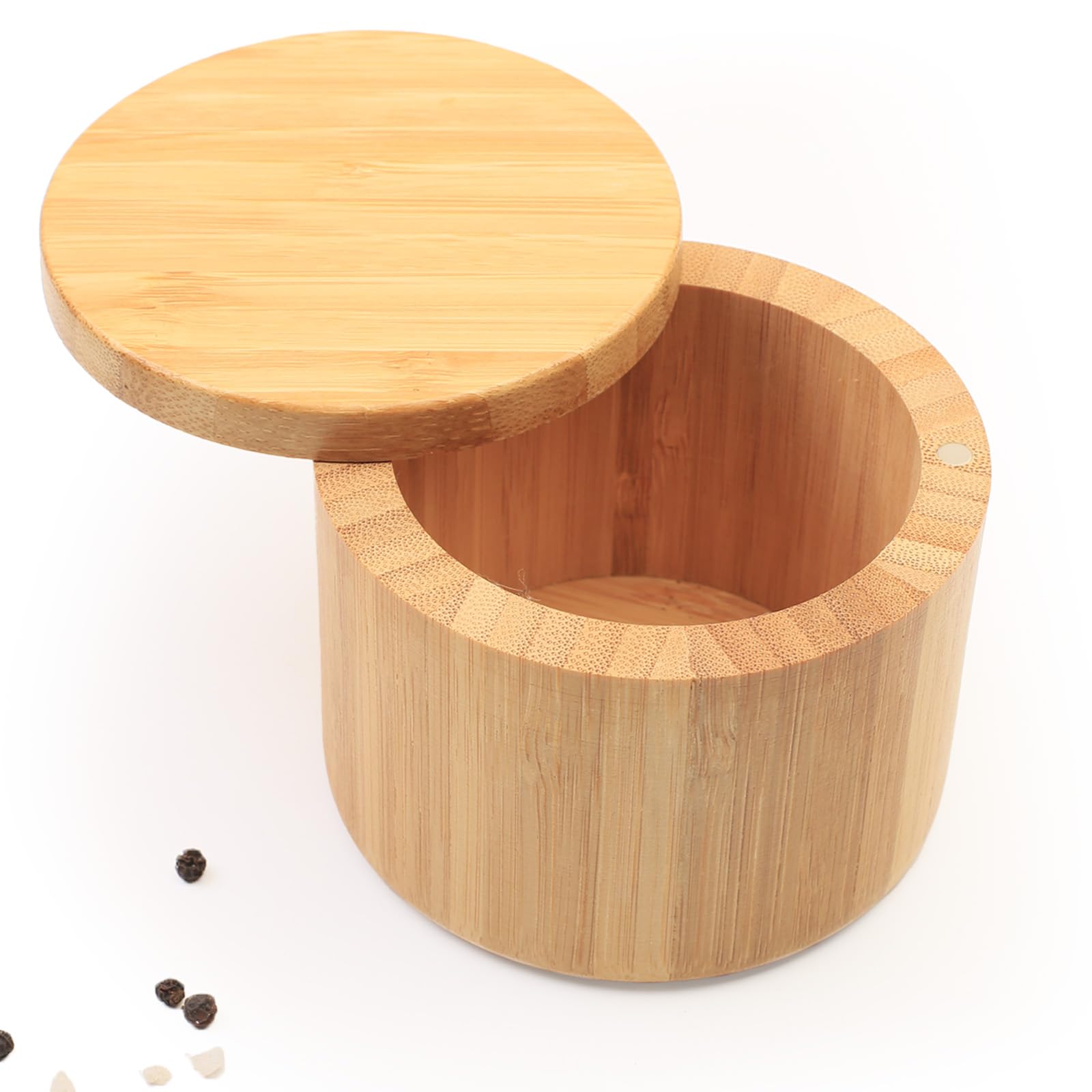 ZTHapwaSalt Cellar with Magnetic Swivel Lid, Rustic Bamboo Salt Box for Kitchen for Seasonings/Spices/Candies, Salt Container for All Kinds of Spices/Nuts/Craft Materials, 7.40 Ounce Capacity