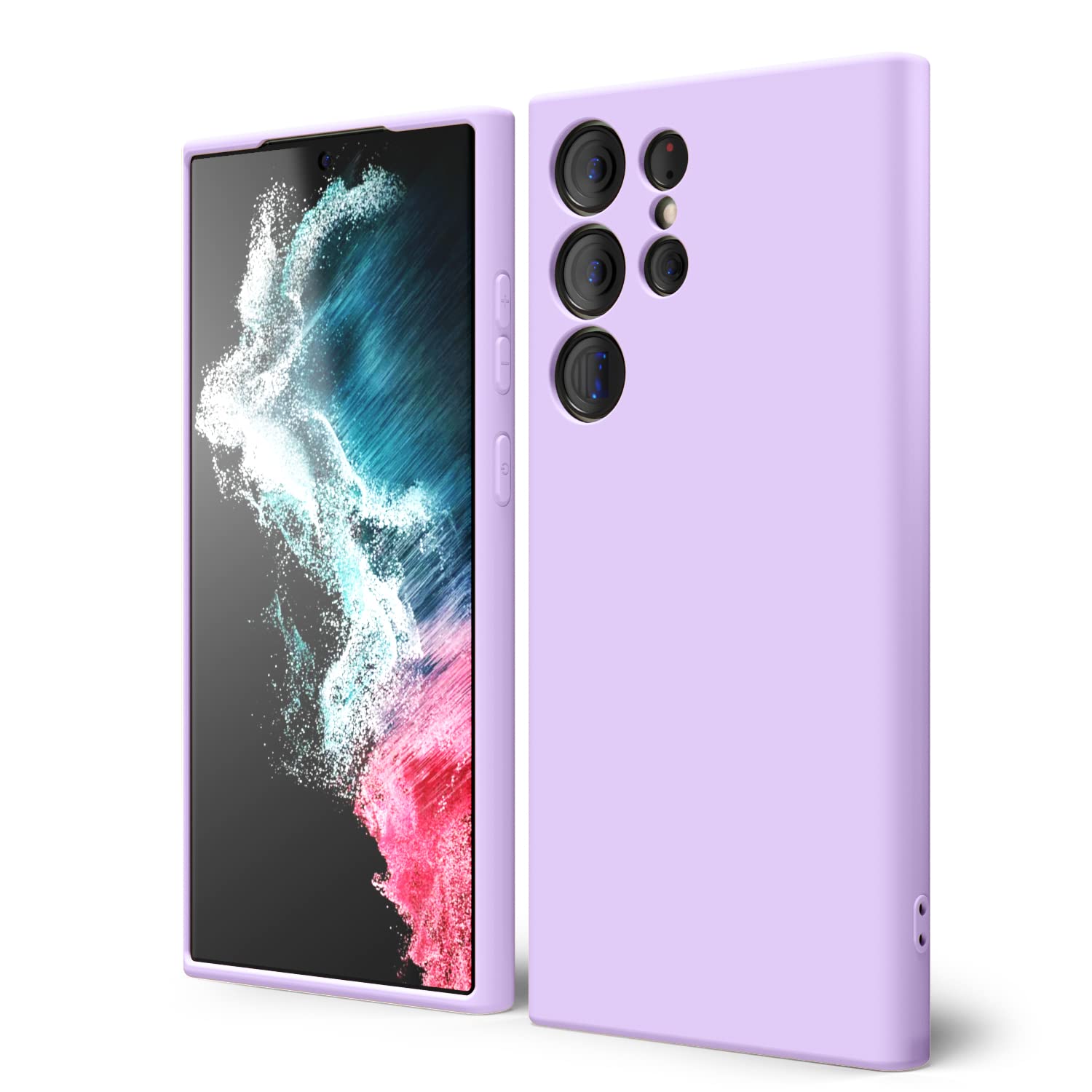 oakxco Samsung Galaxy S22 Ultra 5G Case Silicone with Camera Cover, Soft Rubber Gel Phone Case for Women Girl Cute, Thin Slim Fit, Aesthetic Protective TPU Bumper with Grip, Lilac