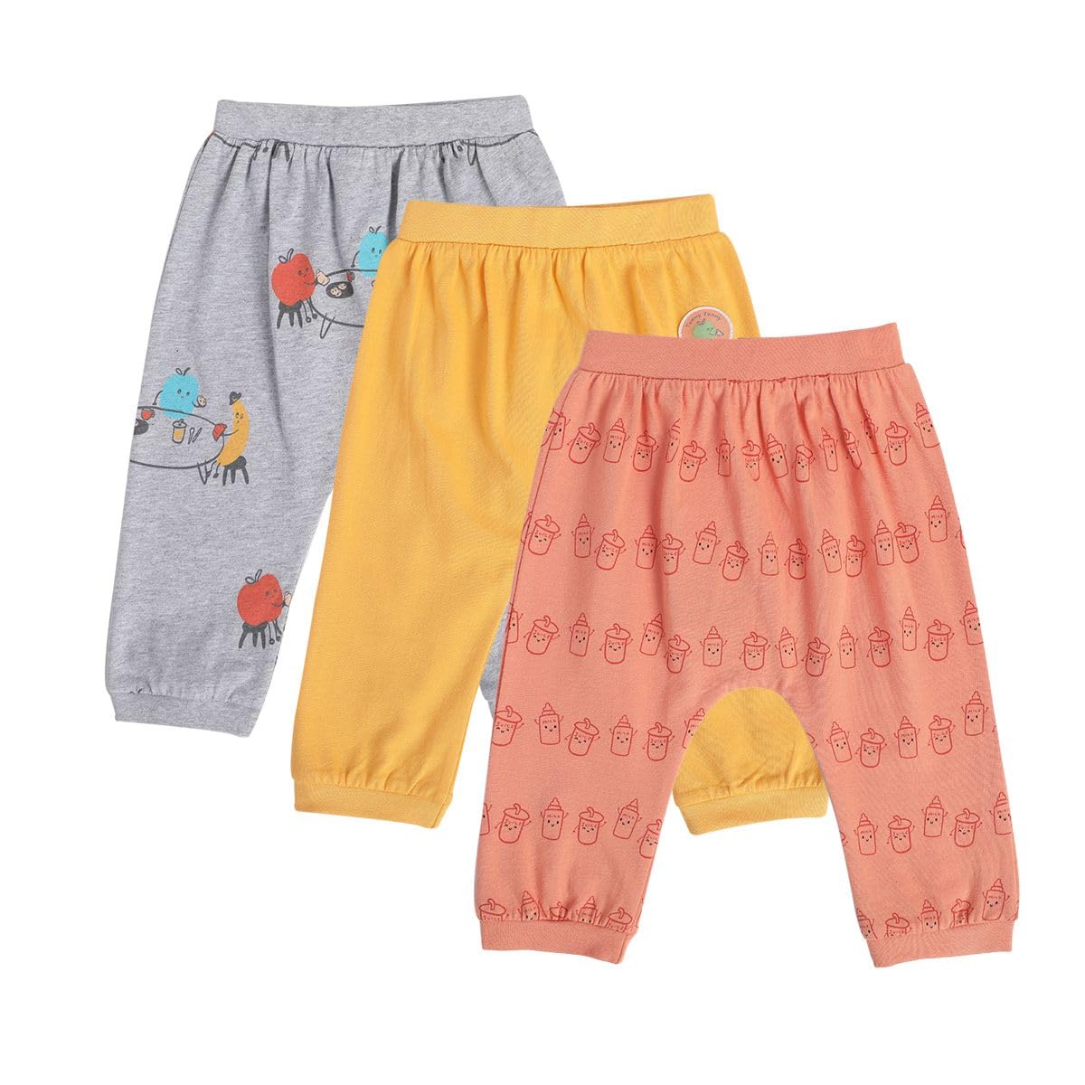 Baby Boys All Around Elastic Full Length Knit Bottom, Pack of 2 (Grey/Yellow Color)-image-1