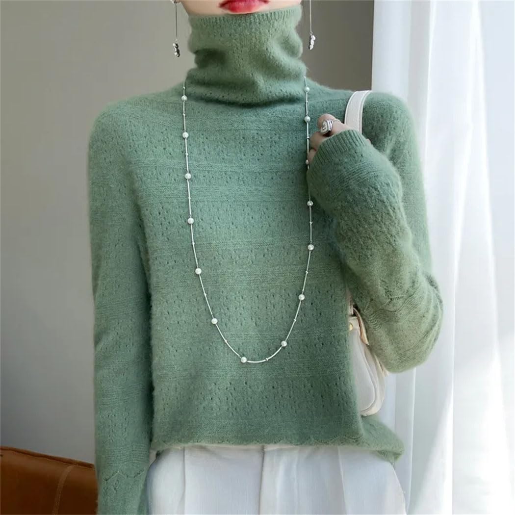 Haitpant Maglione da donna in 100% lana merino, a collo alto, a maniche lunghe, per autunno e inverno, caldo