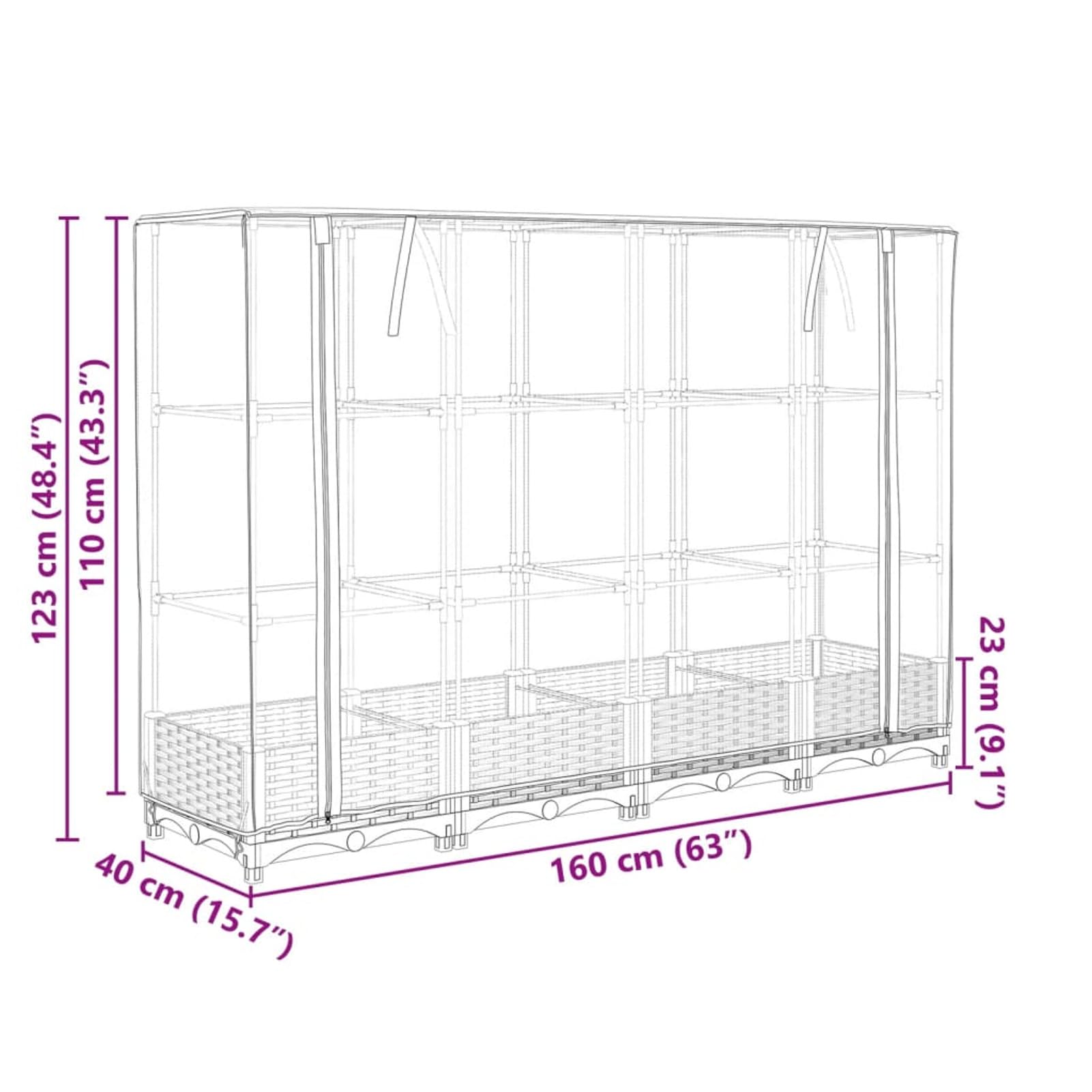 Homgoday Hochbeet mit Gewächshaus-Aufsatz Pflanzkasten Gemüsebeet Blumenbeet Blumenkasten Gartenbeet Pflanzbeet Frühbeet für Balkon Garten Terrasse Rattan-Optik 160x40x123 cm Dunkelgrau