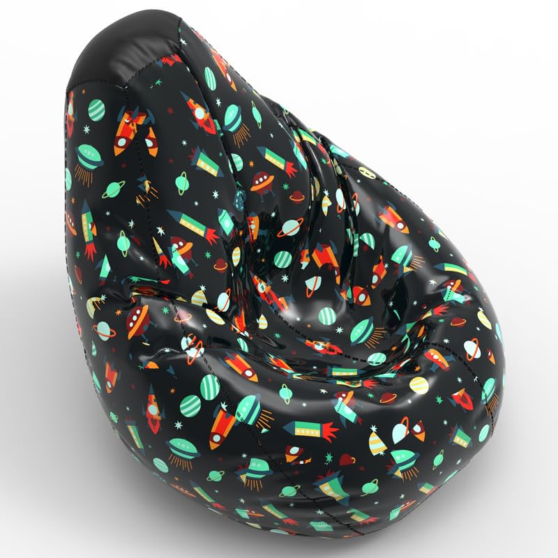 Image of Biggie Bean Bag 2XL Bean Bag Chair with Beans Filled-Perfect for Living Room,Bedroom,Study-Sale Design(Printed - Full-Space Rocket - F - Black)-Faux Leather