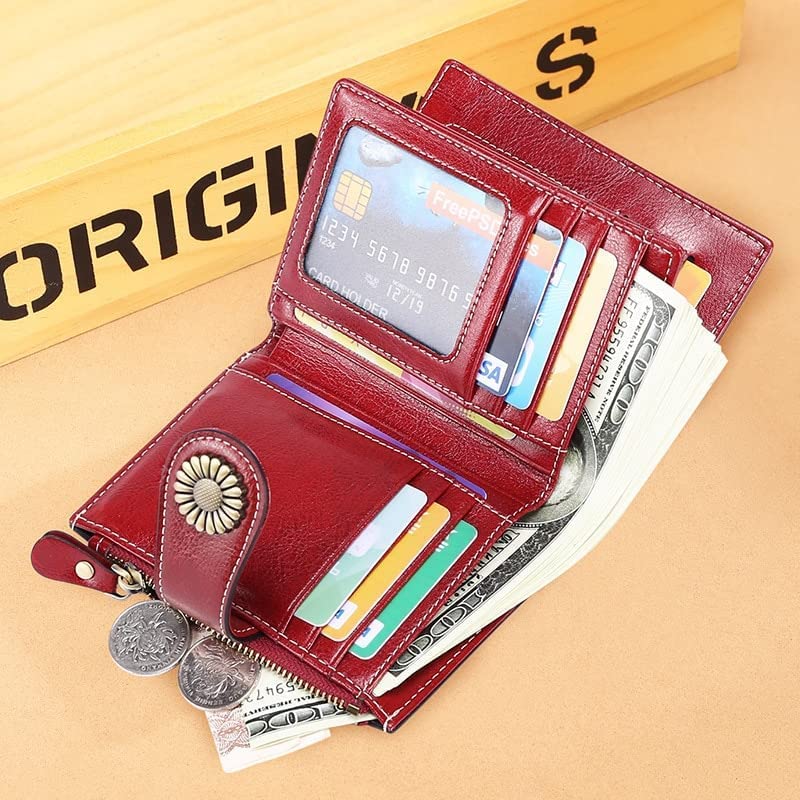 Wallet Women's Leather Wallet Mini Portable Card Holder Large Capacity Bifoldcoins Pocket Storage for Coins Card Purses Tear-Resistant,Pink,10x12.5cm3