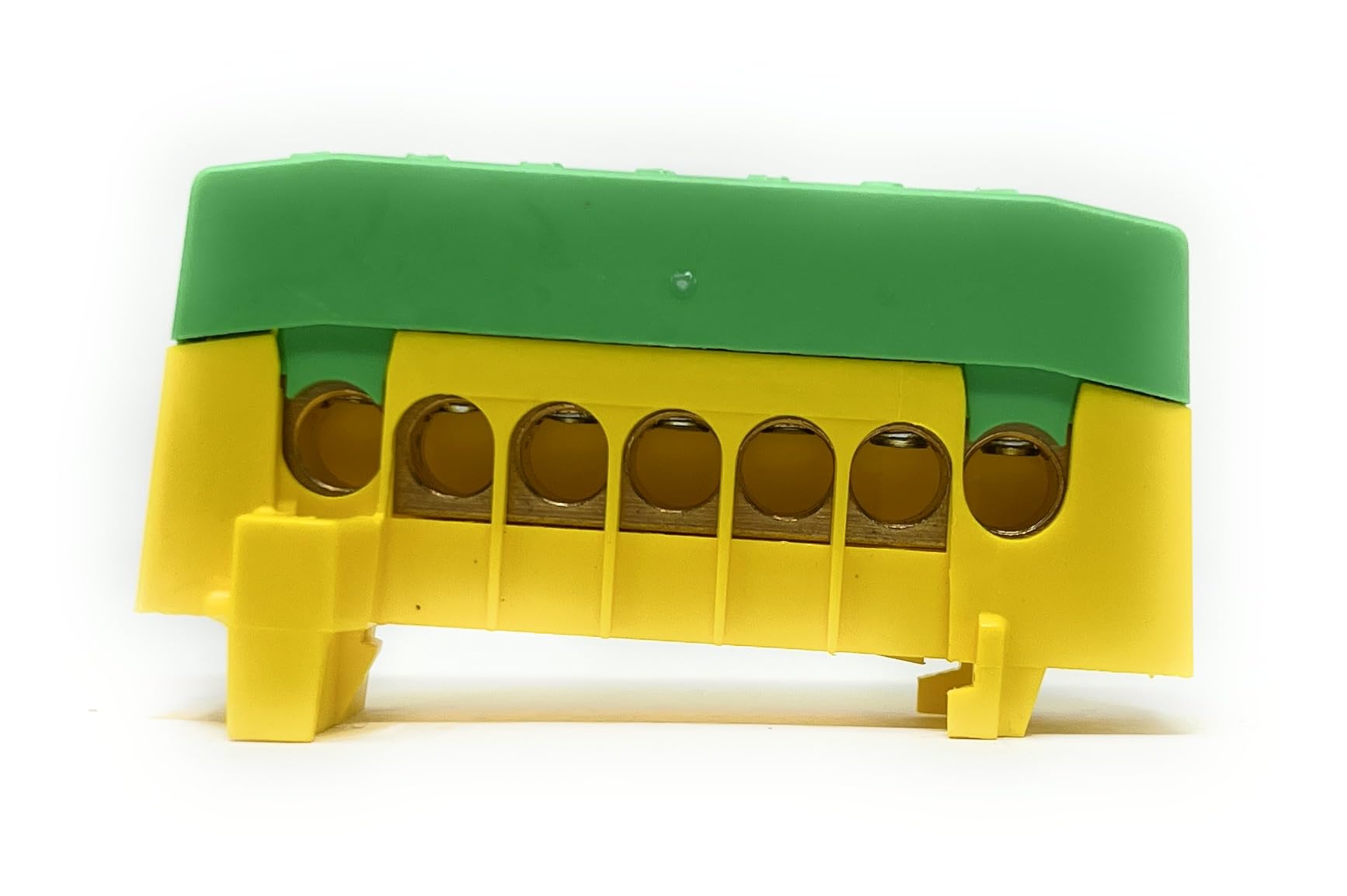 Pollmann PE7-F2 - Terminal de protección (7 pines, 1 unidad), color verde y amarillo