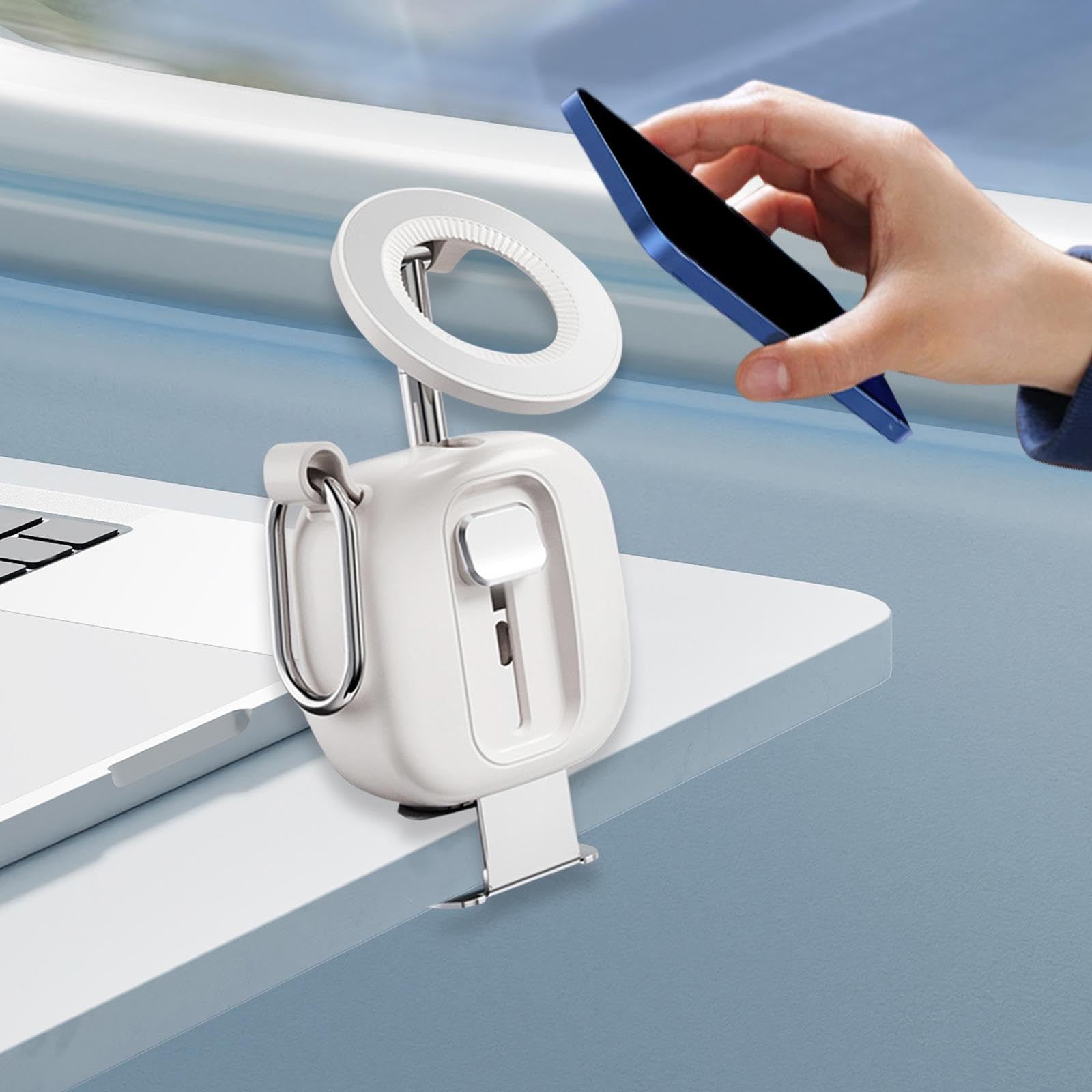 predolo Soporte para teléfono de avión, esencial para viajes y vacaciones, fácil de usar, tamaño de bolsillo, ajustable, universal, para mujer y hombre, Blanco