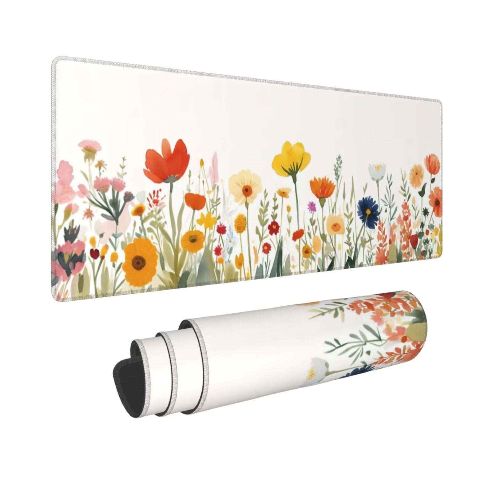 Tappetino Mouse, Tappetino Mouse Gaming Grande XXL 1500x800x3mm Tappetino Scrivania Mouse Pad, Base in Gomma Antiscivolo, Bordi Cuciti,Lavabile, Mousepad per Ufficio e Gaming (Wildflower Field) R-715