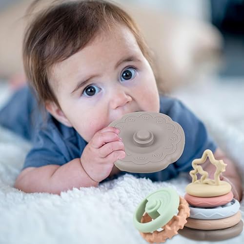 Miniatura 3 de Juguetes de dentición para bebés, anillos apilables de bloques de construcción para niños pequeños Montessori, juguetes de viaje sensoriales para