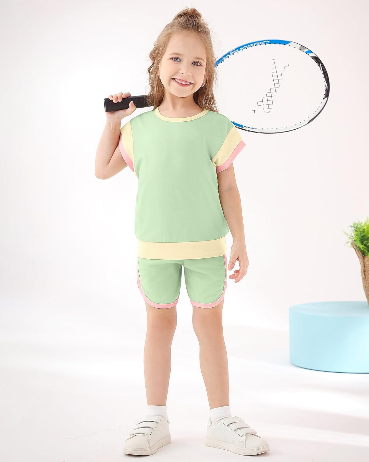 SANMIO Toddler Girl Clothes Summer Toddler Girls Color Block Short Sleeve Shorts Sweatsuit Outfits 2 Piece Clothing Set - Image 2