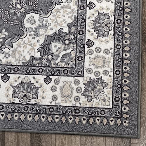 Antep Rugs Alfombras Oriental Traditional 5X7 Non-Skid (Non-Slip) Low Profile Pile Rubber Backing Indoor Area Rugs (Gray, 5' X 7') #TOP2