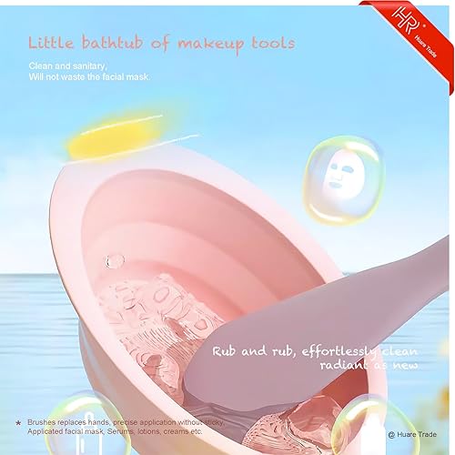 Miniatura 7 de Huare Technology - 2 cepillos de máscara facial para barro, rosa y púrpura, 1 alfombrilla de limpieza de brochas de maquillaje, cuenco de limpieza