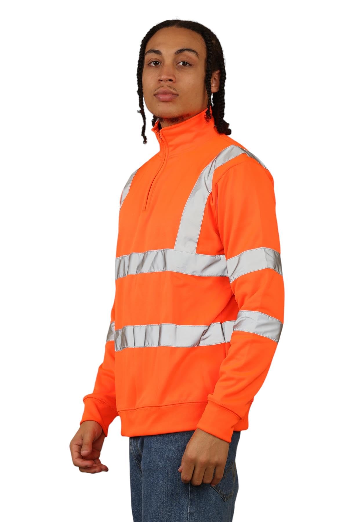 Homme Veste Haute Visibilité, Quart Pull Homme Zippé, Veste Réfléchissante, Manches Longues Sweat Polaire Pull Securite