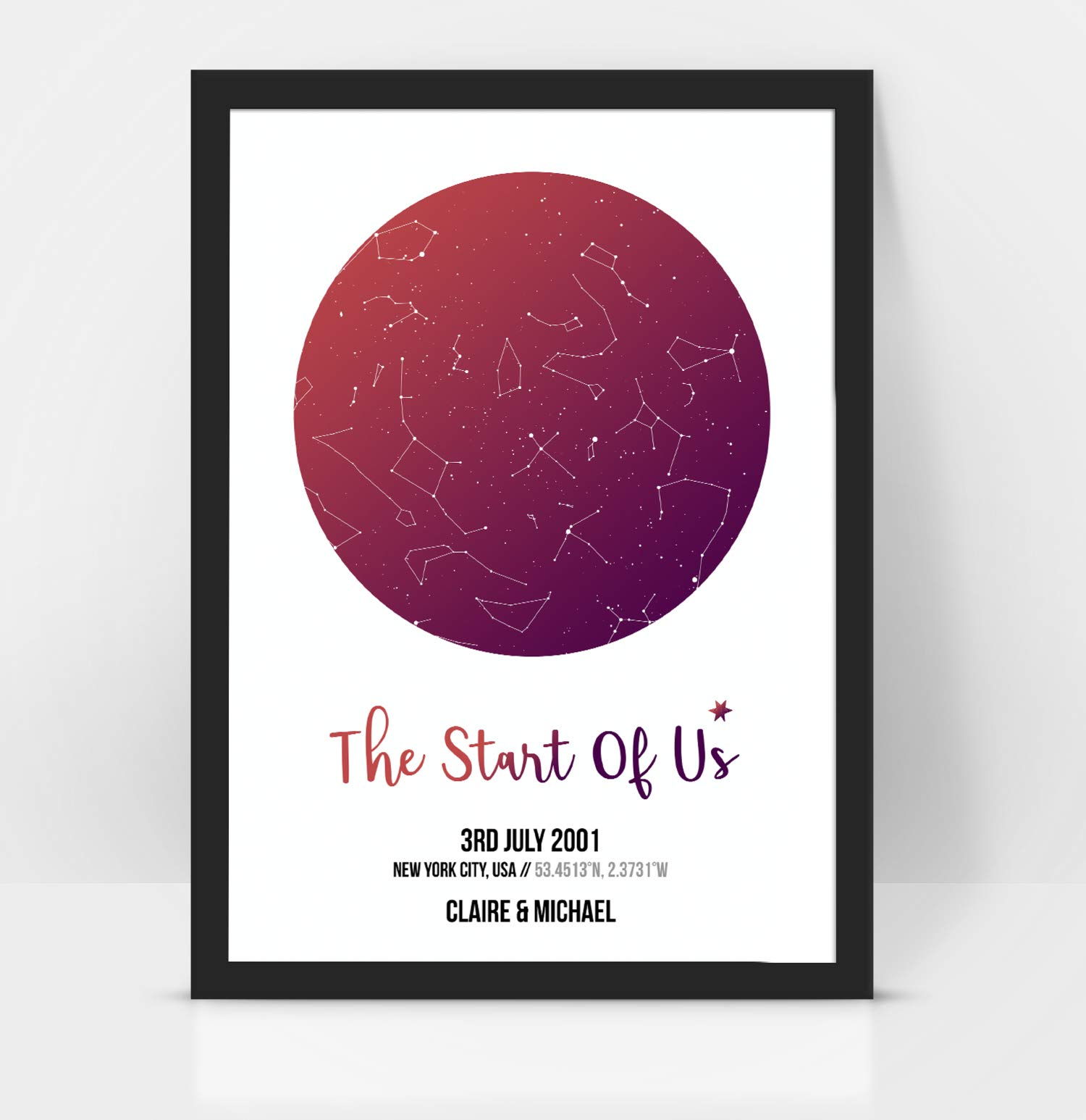 forefrontdesigns Personalised Star Map - Custom Star Map, The Night We Met, Stars on the Day You Were Born, Constellation Gifts, Name a Star Gift, Where We First Met - Unique Valentine’s Gift