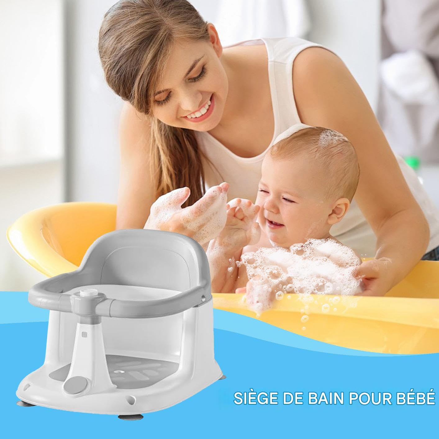 Seggiolino da Bagno per Bambini Supporto Antiscivolo con Ventose per il | Sedia da Bagno per Casa, viaggio, pavimento, bambini, neogenitori, babysitter, famiglie attente alla sicurezza