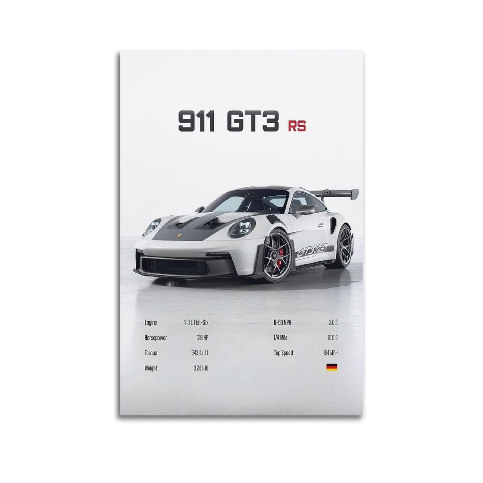 LADV 911 GT3 RS Stats Poster White Racing Sport Car Decorative
