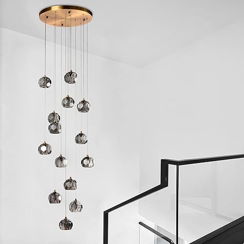 Miniatura 10 de Lámpara colgante de cristal de corte de 1 luz en humo, mini lámparas de techo LED de 3 W, lámparas colgantes de cristal prisma modernas para isla de