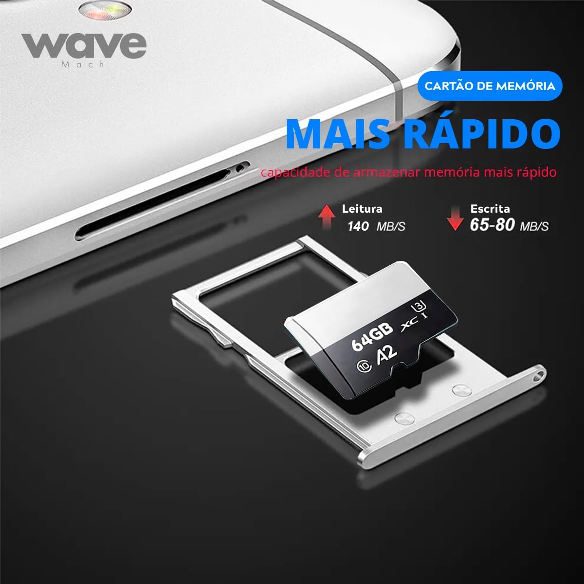 Cartão De Memória 64GB Original Com Adaptador Micro Full Hd - Velocidade 140MB/s ® (64, GB)
