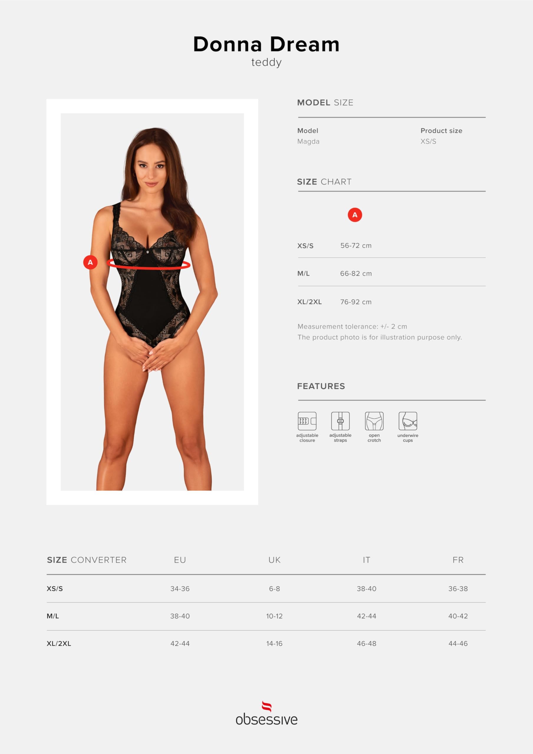 Obsessive Dame Body Sexy Reizwäsche Offener Schritt Spitze Blumenmuster Donna Dream