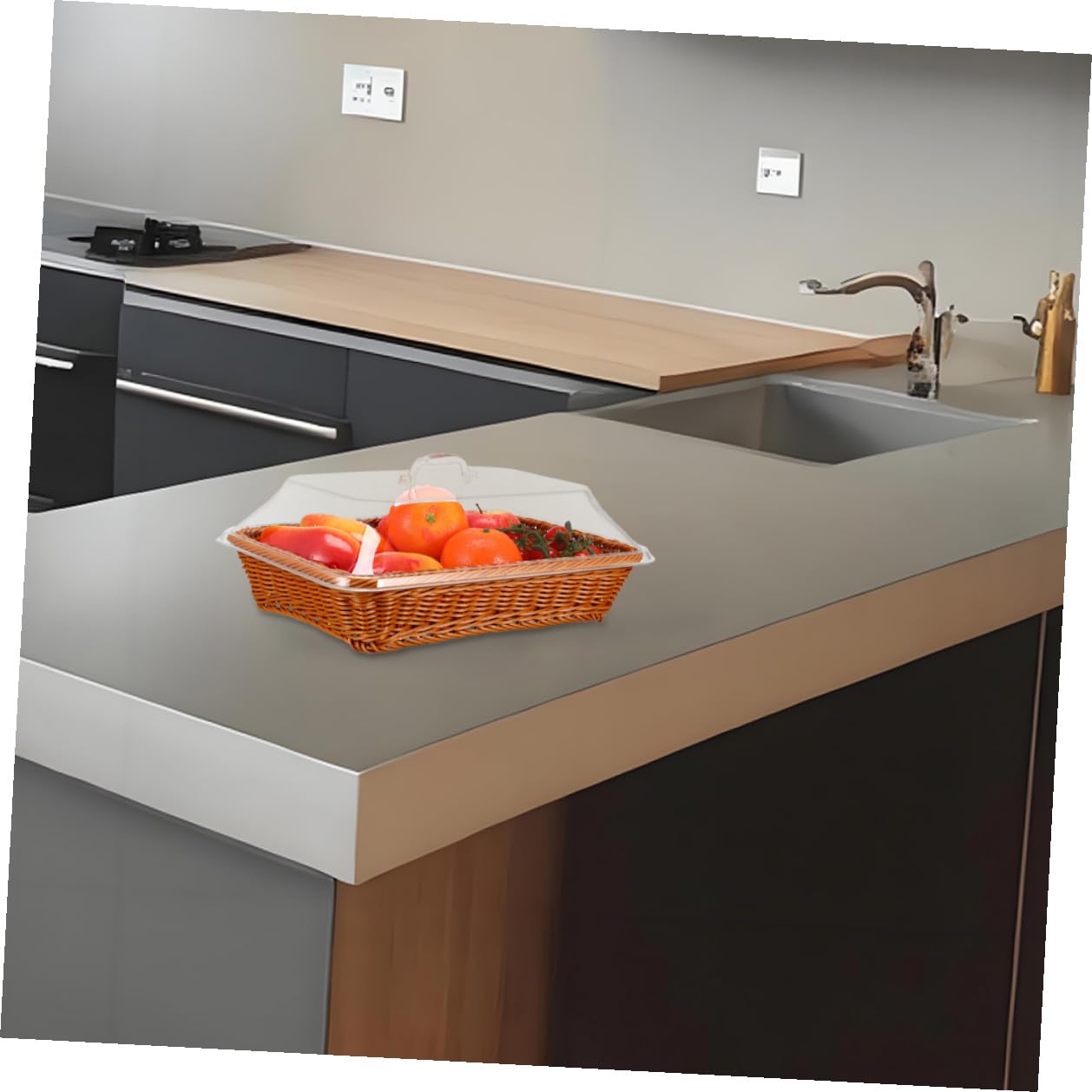 Cesta de Almacenamiento de Ratán Tejido 40x30x15 Cm con Tapa para Picnic y Cocina Cesta para Servir Pan y Fruta para Organización del Hogar