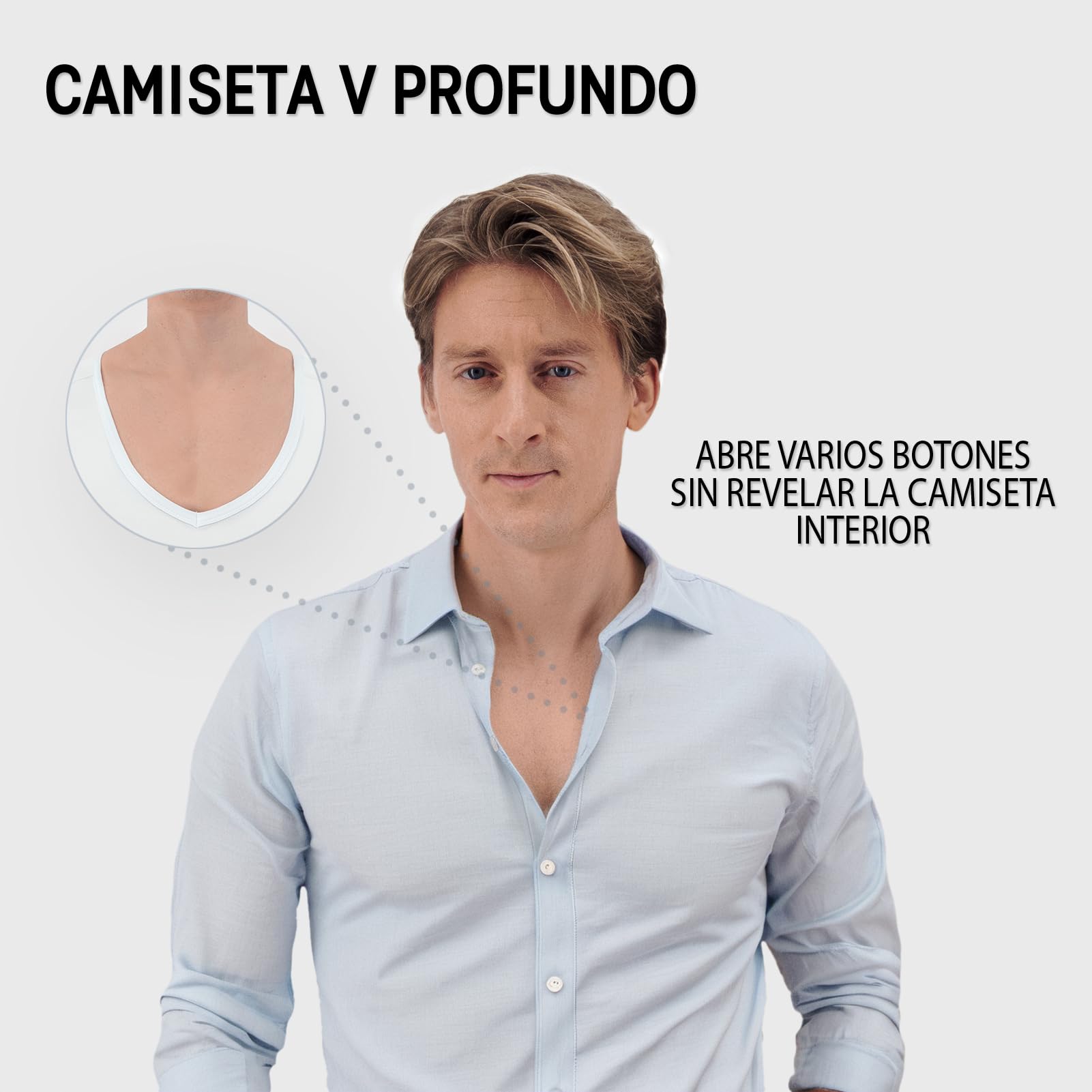 Camiseta Antisudor - Camiseta contra Las Manchas de Sudor - Chaleco Anti Sudor - con ArmPads Pro y Tratamiento de Plata - Hombre - Cuello en V Profundo
