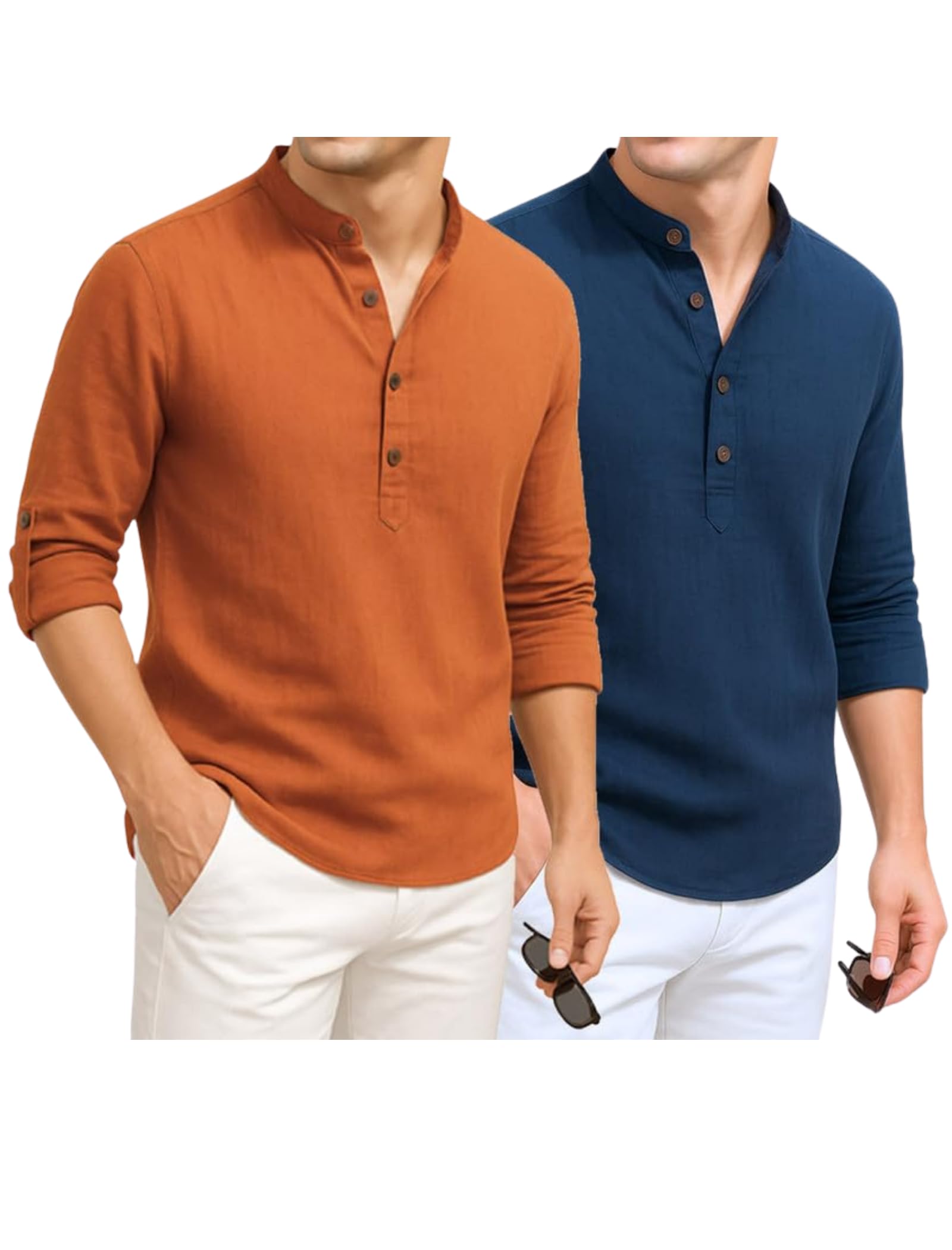 deemoon Combo of Men's Cotton Blend Solid Regular Fit Full Sleeve Short Kurta | Men's Trendy Short Kurta Pack of 2 (Available in Plus Size & Combo Packs)-picture-10