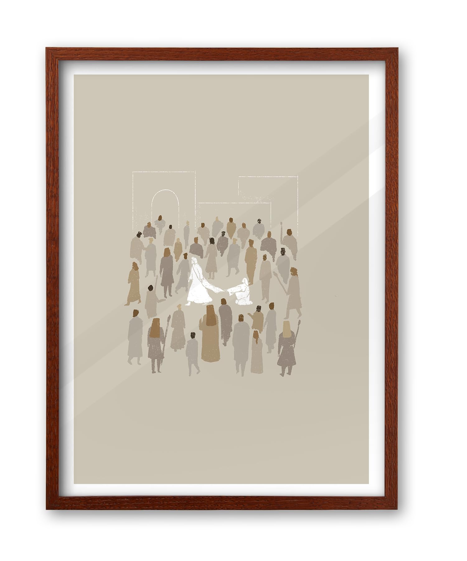 iHery Natural OAK Wood Woman Touches Jesus Christian Framed Wall Art, Large 16x20 in God Modern Jesus Healing Bible Verses Sketches Scripture Bedroom