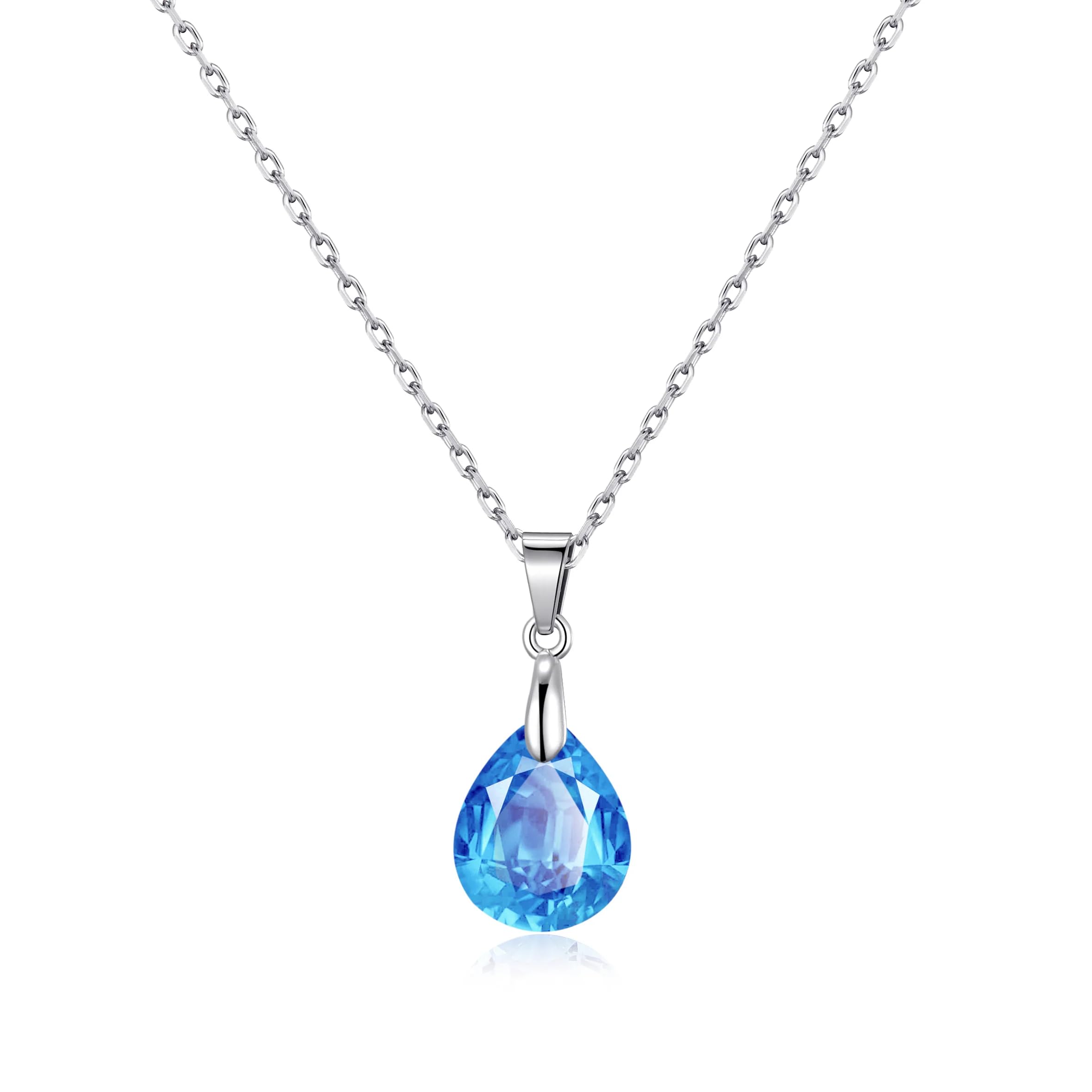 Philip Jones Sterling Silver Aquamarine Pear Necklace Created with Zircondia® Crystals