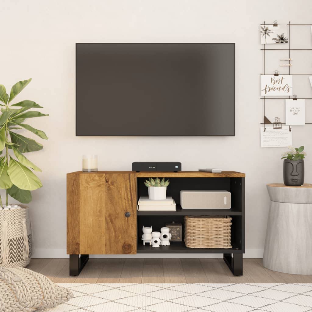 vidaXL Meuble TV 80x33x46 cm Bois de manguier et d'ingénierie, Support TV, Armoire média, Armoire HiFi, unité TV, Meuble multimédia, Meuble latéral