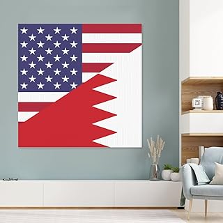 Bahrain Bahrainese America Flag Canvas Wall Art Prints Artwork Framed Painting Poster 8x8 inch Retro Picture Decorations for Home Kitchen Office Bedroom Living Room Bathroom Decor