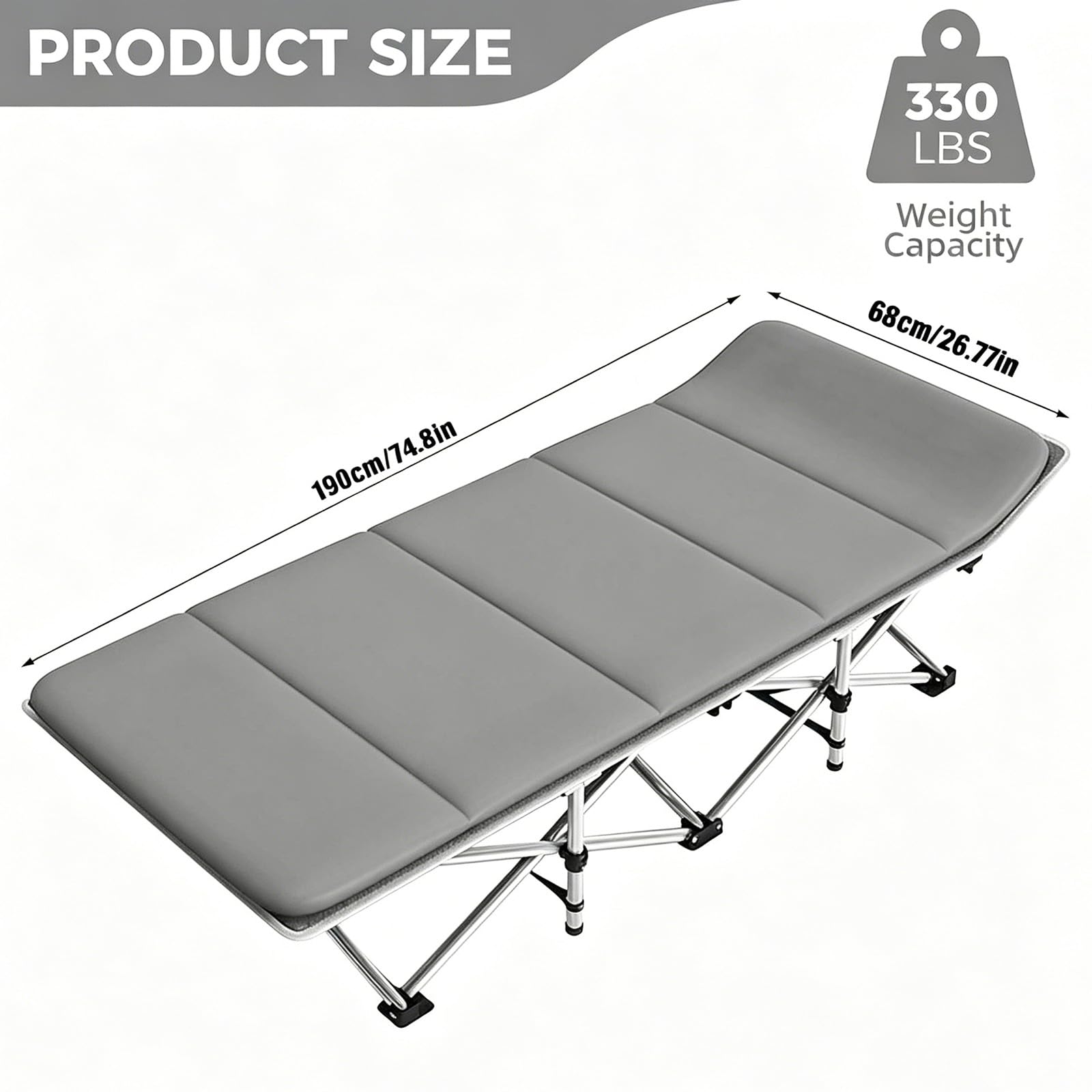 Tragbares, faltbares Campingbett mit Matratze, strapazierfähig, übergroßes Nickerchenbett für Camping, Büro, Wandern, Angeln, Schlafliege, Reisen, Zuhause, 299,8 kg Tragkraft