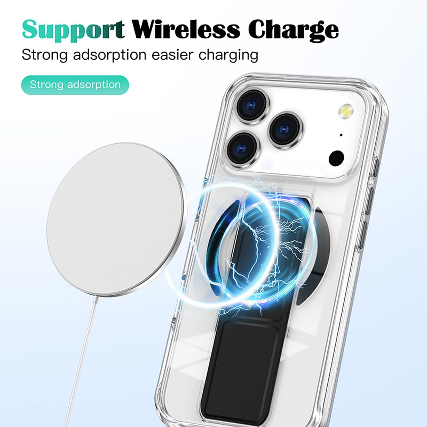 Generic Funda compatible con iPhone 15 (color: negro), funda de silicona transparente con soporte de pulsera