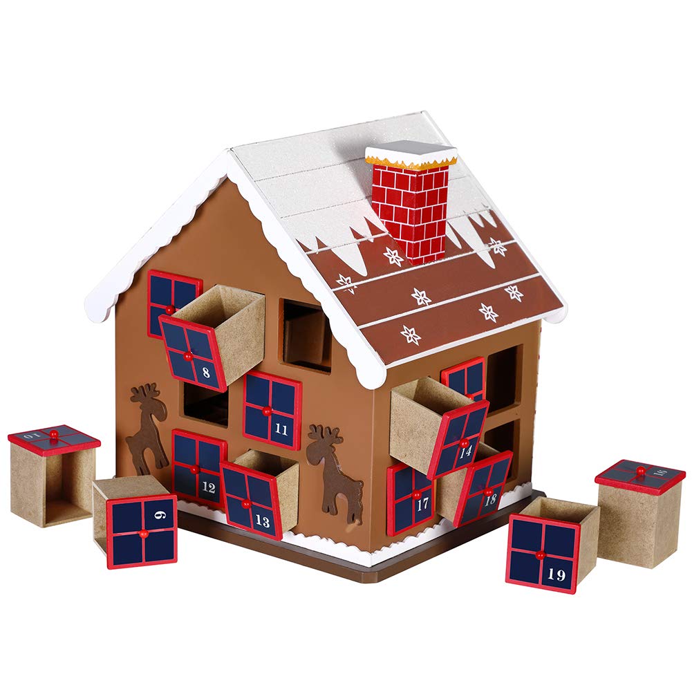 BAKAJI Calendrier de l'Avent de Noël en bois avec 24 tiroirs numérotés pour surprise, décorations de Noël, maison