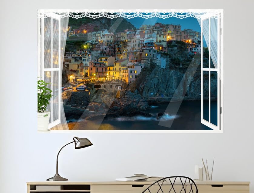 JVERF - JZZB06879 Italy Houses Manarola| Self-Adhesive Open Window Wall Sticker
