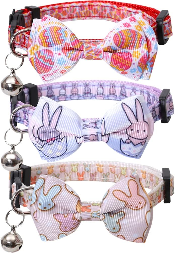 Lamphyface Easter Cat Collar Breakaway with Cute Bow Tie and Bell for Kitty Adjustable Safety Easter Egg Bunny